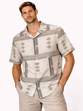 Express Men’s ButtonUp Geometric Tribal Short Sleeve Shirt - Size Large- NWT $68